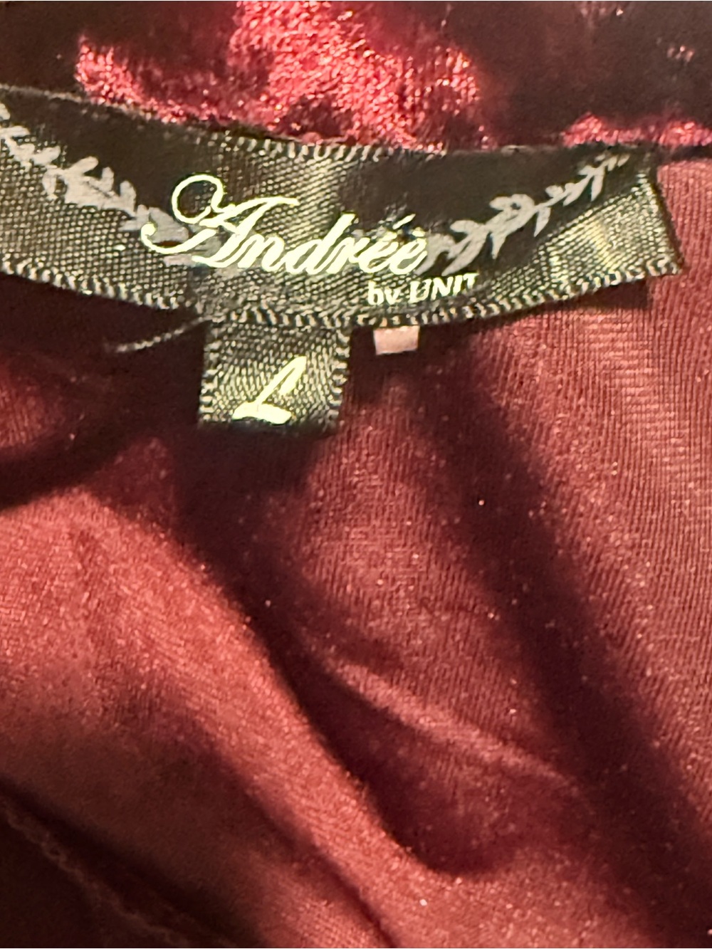 Andrée by Unit 90s Boho Burgundy Velvet Embroidered Floral Tunic Dress L - Picture 9 of 10